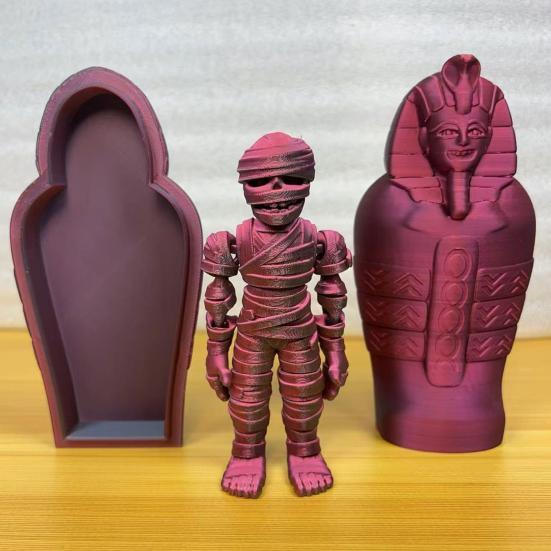 3D Printed Pharaoh Mummy Figurine Movable Joints Mummy Statue Articulated Sculpture Model Toy Home Office Desktop Decoration Ornament