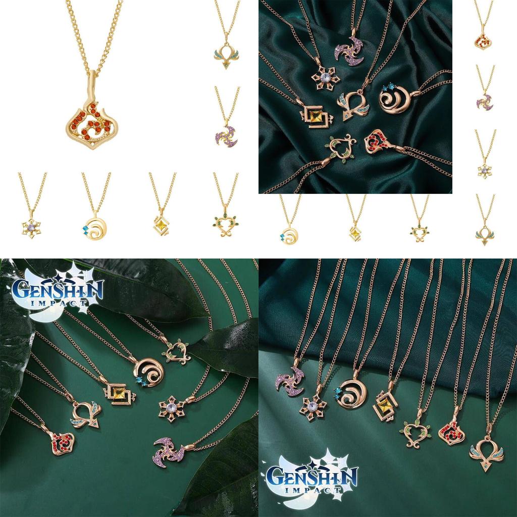 Genshin Impact Vision Element Diamond Pendant Necklace Alloy Chain Zircon Inlaid