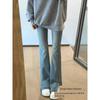 Dark Blue Slit-Flare Jeans for Women, New Spring Style for Plus-Size Girls, Pear-Shaped Body, High-Waisted, Slimming Flared Pants