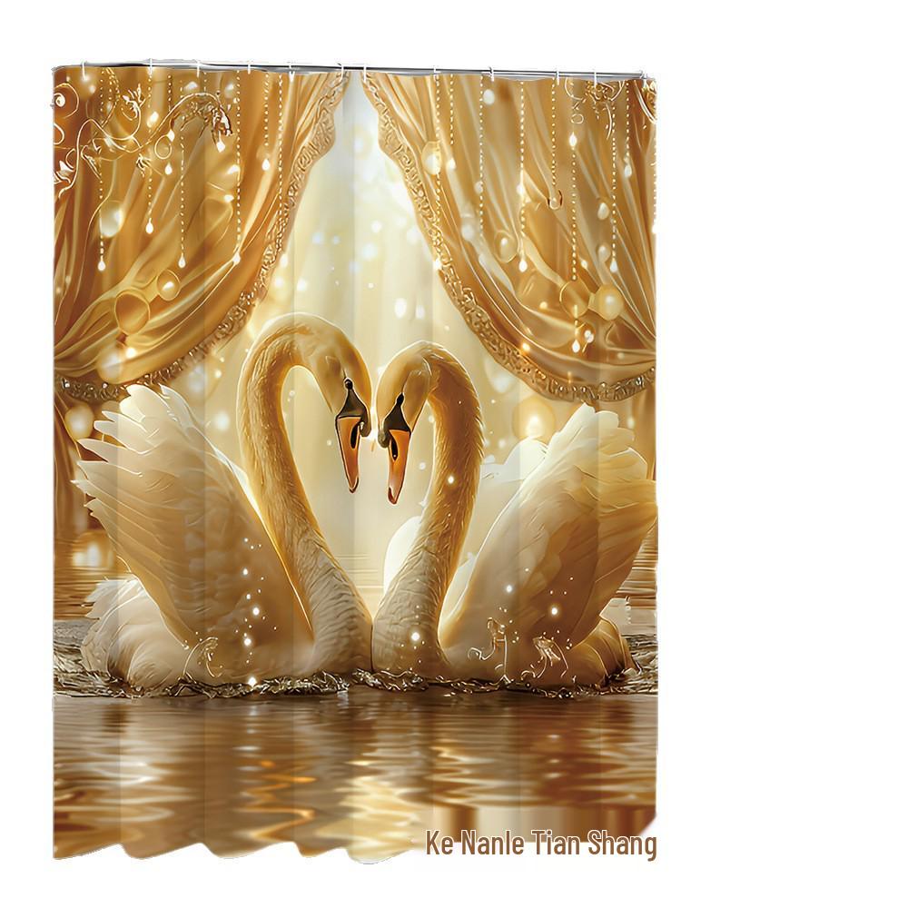 Złoty Łabędź Zestaw Łazienkowy: Zawiera Zasłonę prysznicową, Matę antypoślizgową, Pokrywę na deskę sedesową i Dywanik łazienkowy.