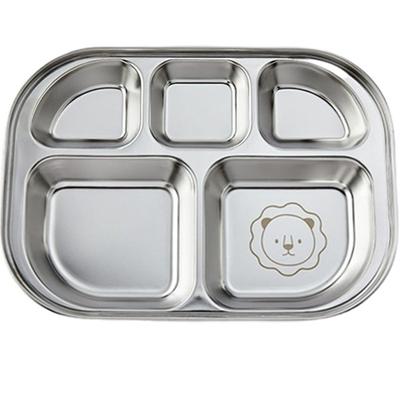 Safety Stainless Steel 5-compartment Square Childrens Tray, Popular Korean Child Care Products