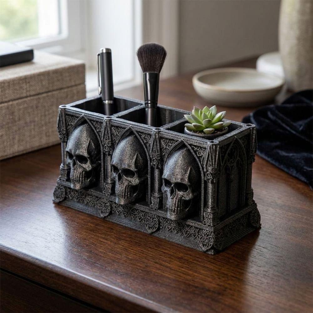 Spooky Skull Makeup Brush Box 3D Printed Small Skull Storage Rack Halloween Party