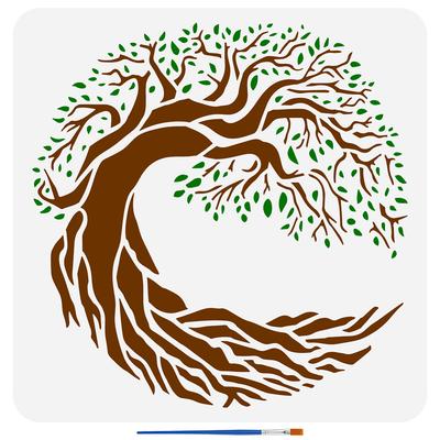 PET Hollow Out Drawing Painting Stencils, for DIY Scrapbook, Photo Album, Tree of Life, 30x30cm