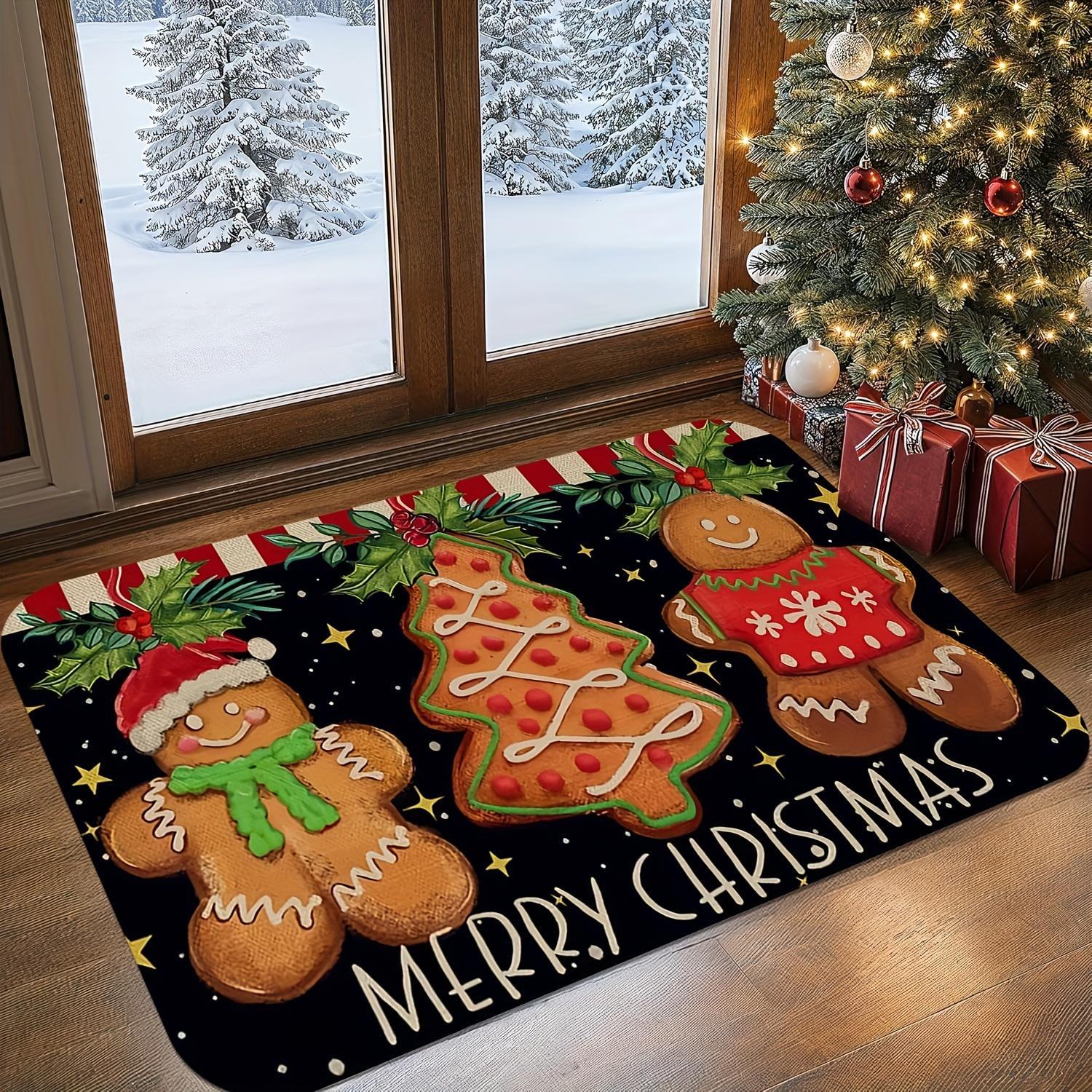 

Merry Christmas Gingerbread Tree Doormat, Polyester Hand Wash Only Non-Slip Rug for Multi-Room Holiday Decor 40x60cm