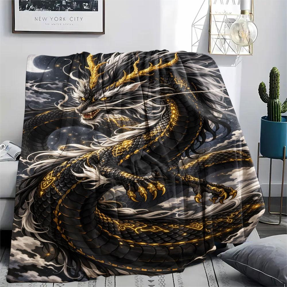 Black Dragon Pagoda Full Moon Blanket Home Decor Soft And Comfortable Machine Washable Sheet Nap Blanket
