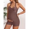 2026 Pregnant Women's Swimwear - One-piece Flat Front Swim Suit with Neck Tie and Concealed Stomach Coverage for Slimming Effect