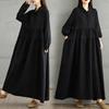 DIMANAF 2025 Women Plus Size Autumn Long Dress Loose Vintage Casual Oversize Long Sleeve Maxi Vintage Dress Black
