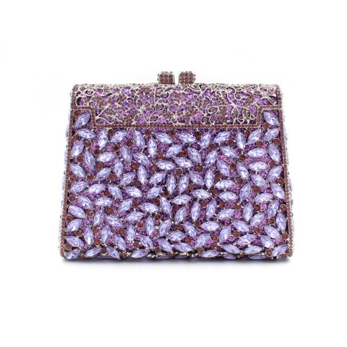 Glass rhinestone bag Hollow metal diamond-encrusted dinner bag Banquet clutch bag фиолетовый