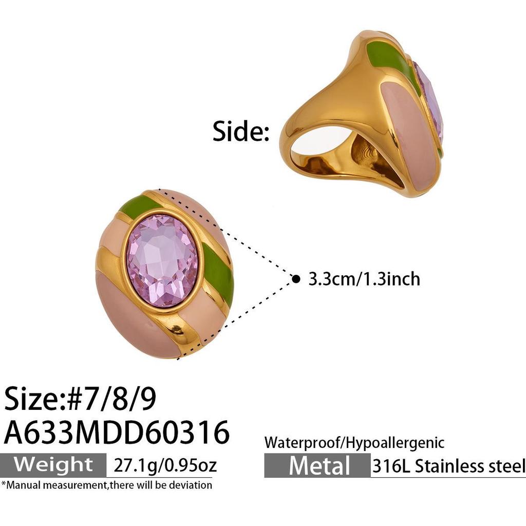 Chic Enamel Glaze Stone Ring: Stylish Handcrafted European-American Stainless Steel Jewelry.
