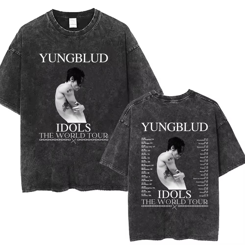 Washed Vintage Yungblud Idols World Tour Tshirt Mens Women Casual Oversized Cotton T Shirt Male Hip Hop Fashion Retro Tshirts