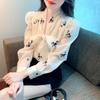 Damen Bluse aus Chiffon mit floraler Stickerei und Schleife