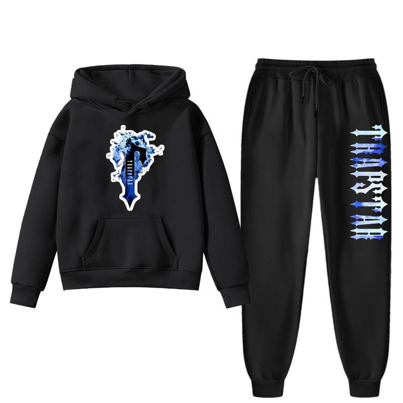 Womens Winter Casual Hooded Sweatshirt Pants Set With Print Loose Fit Streetwear