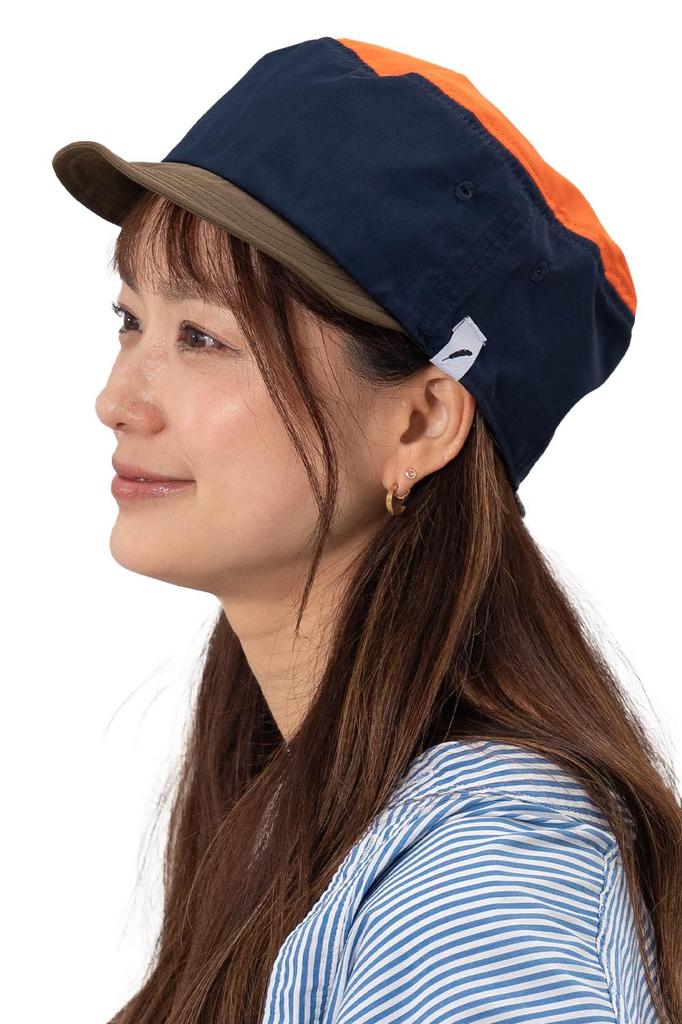 Water Repellent Trail Work Cap Hat for Men and Women Large Free Size circumference Navy x Orange [Nakota] (Head approx. 56-58cm)