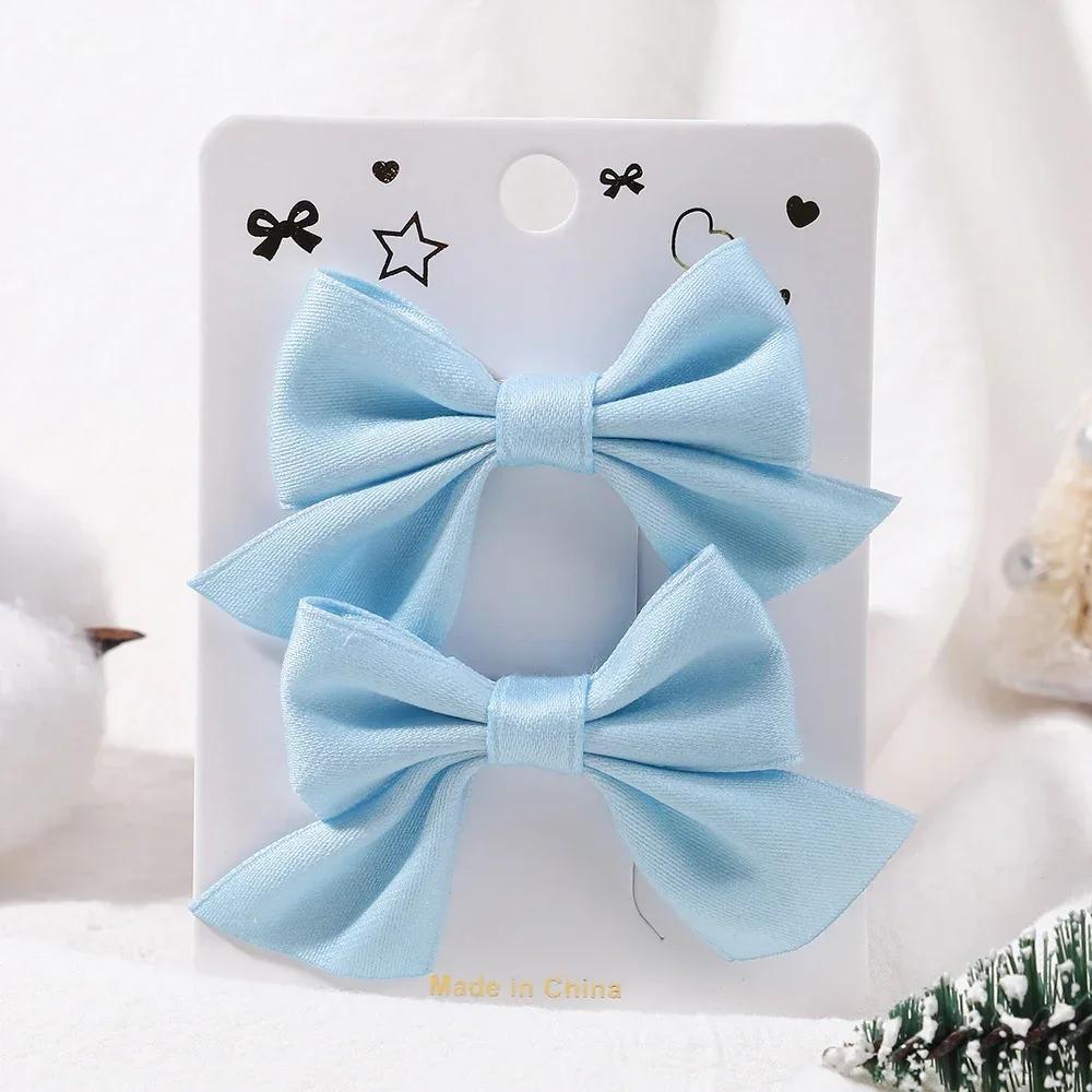 2Pcs/Set Solid Color Nylon Kids Bows Hair Clips for Baby Girls Handmade Bowknot Hairpin Barrettes Photograph Hair Accessories