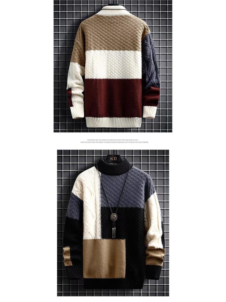 2025 Men's Japanese Style Patchwork Wool Sweater for Fall/Winter