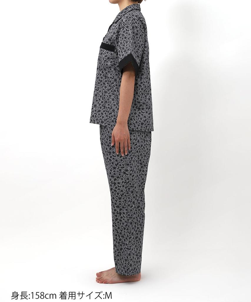 Wacoal RELAX SLEEP Sleep Science Short Long Cotton Satin Science x YDT105 BL M & Pajamas, 5/8 Sleeve, Sleeve, Pants, 100% (Main Body), [Sleep