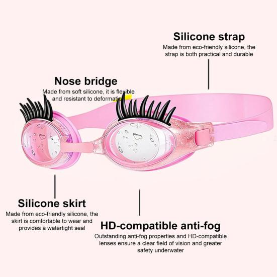 Children Swim Goggles with Eyelashes Waterproof No Leakage Anti-Fog Clear Lens Boys Girls Silicone Swim Goggles Diving Snorkeling Equipment