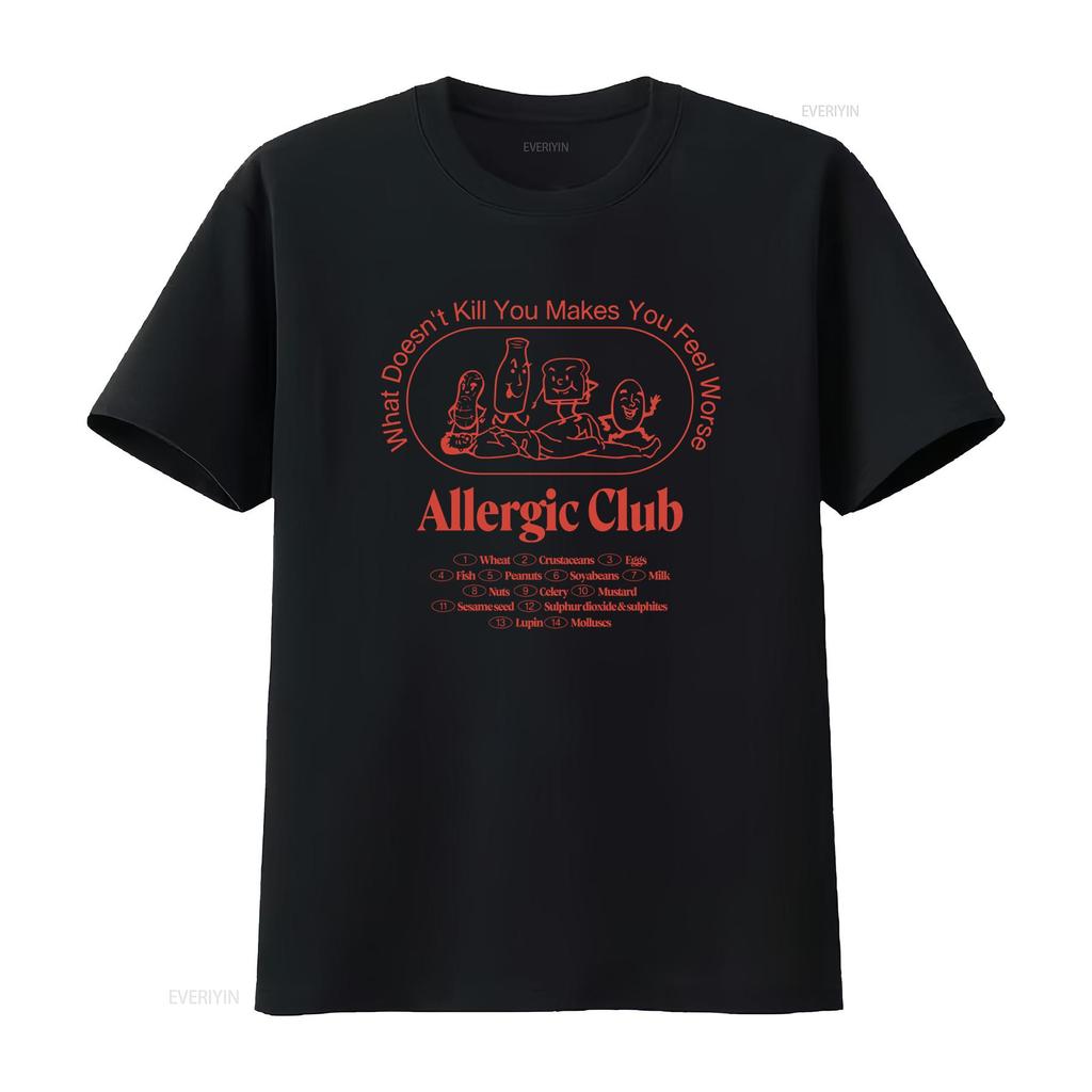 Allergic Club T Shirt Retro Vintage Design Perfect Birthday for Friends vintage Washed Stretched graphic Slightly homme Casual