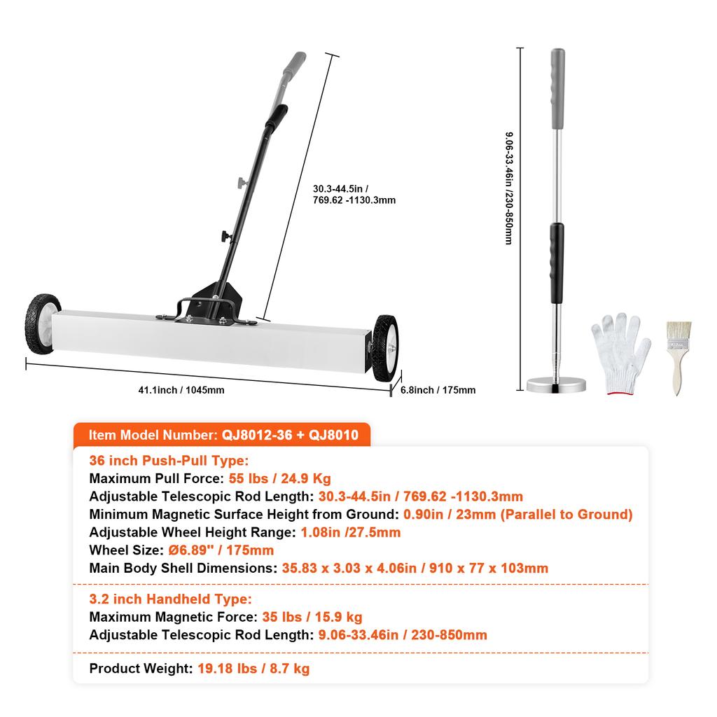 SucceBuy Rolling Magnetic Sweeper with Wheels Push-Type Magnetic Pick Up Sweeper Large Magnet Pickup Lawn Sweeper Easy Cleanup