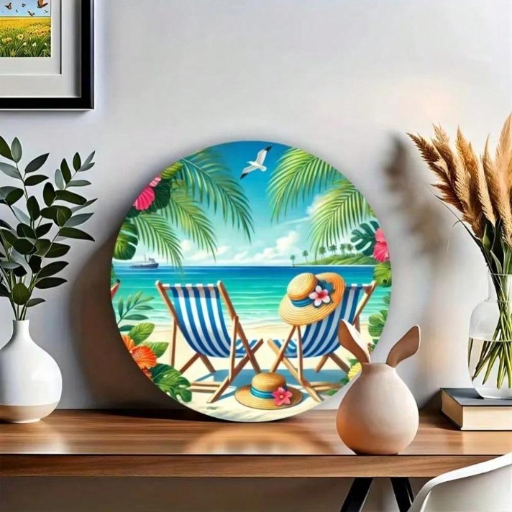 Metal Wall Art Palm Leaf Tropical Floral Plaque Decor for Home Bar Cafe Beach Party Living Room Bedroom Kitchen Bathroom Wall