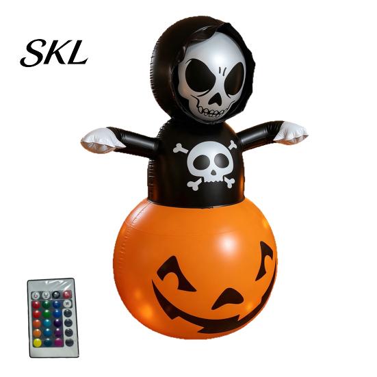Outdoor Halloween Decor Inflatable Grim Reaper Decoration, Large Spooky Blow Up Decoration with Pumpkin for Yard, Lawn, Porch, Haunted House,