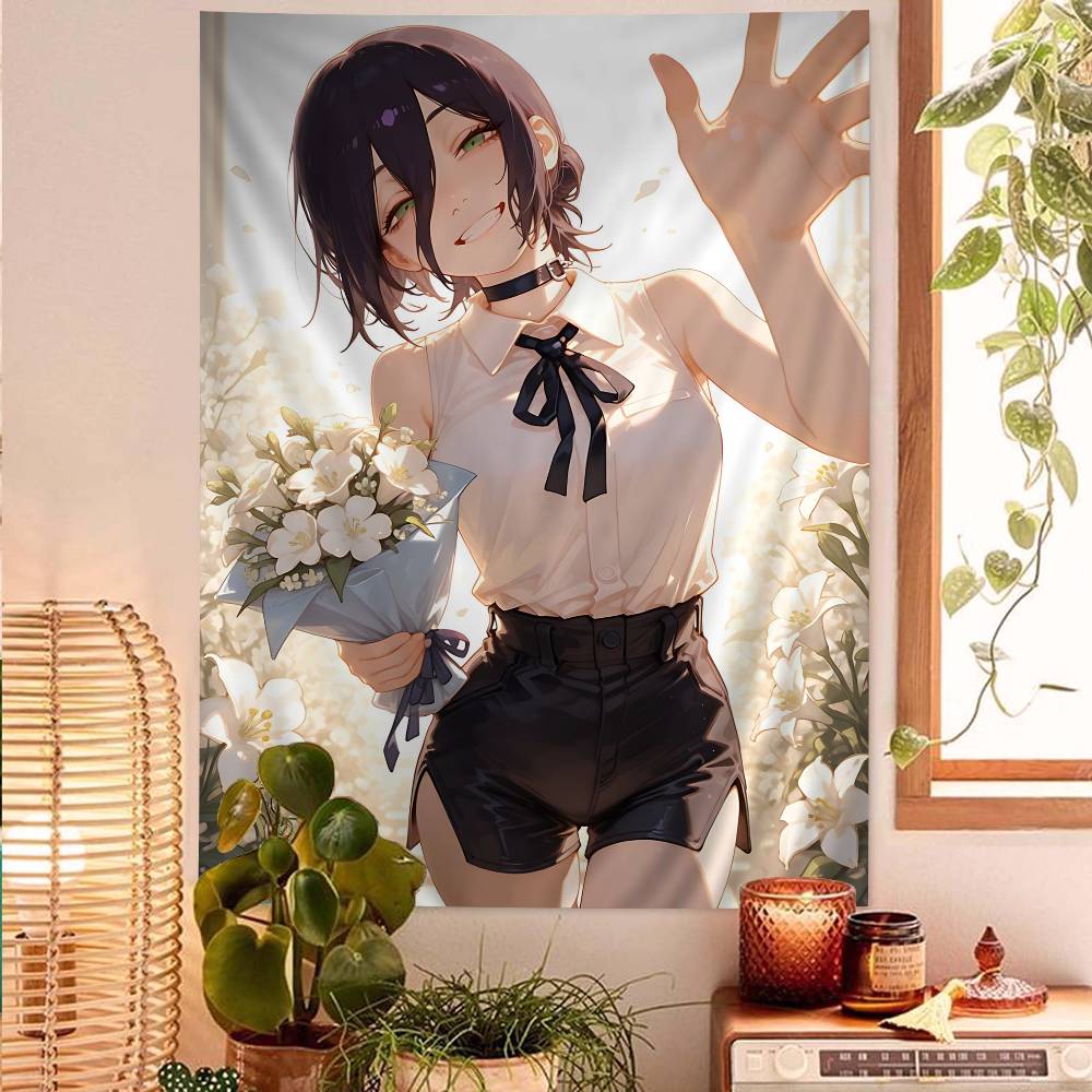 Anime CChainsaw Man RReze Printed Large Wall Tapestry Indian Buddha Wall Decoration Witchcraft Bohemian Hippie Decor Blanket