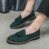 Talian Luxury Brand Suede Men's Tassel Design Loafers Slip-on Handmade High Quality Nubuck Leather Shoes Pointed Toe Thick Sole