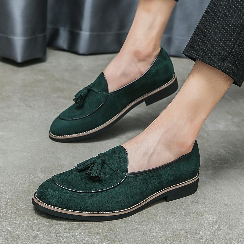 Talian Luxury Brand Suede Men's Tassel Design Loafers Slip-on Handmade High Quality Nubuck Leather Shoes Pointed Toe Thick Sole