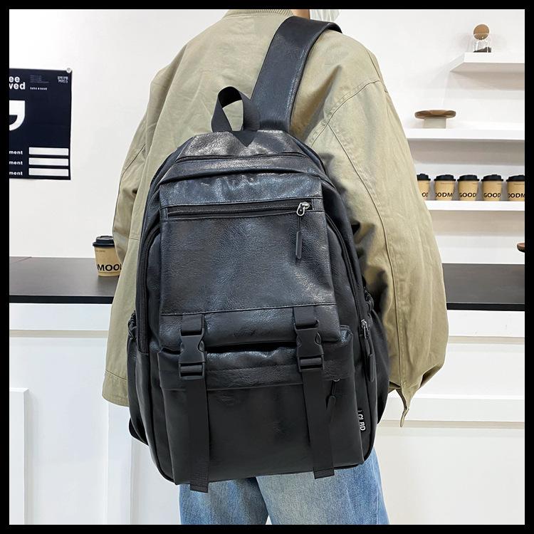 Schoolbag men's new PU soft leather business computer bag men's fashion casual travel bag large capacity student backpack