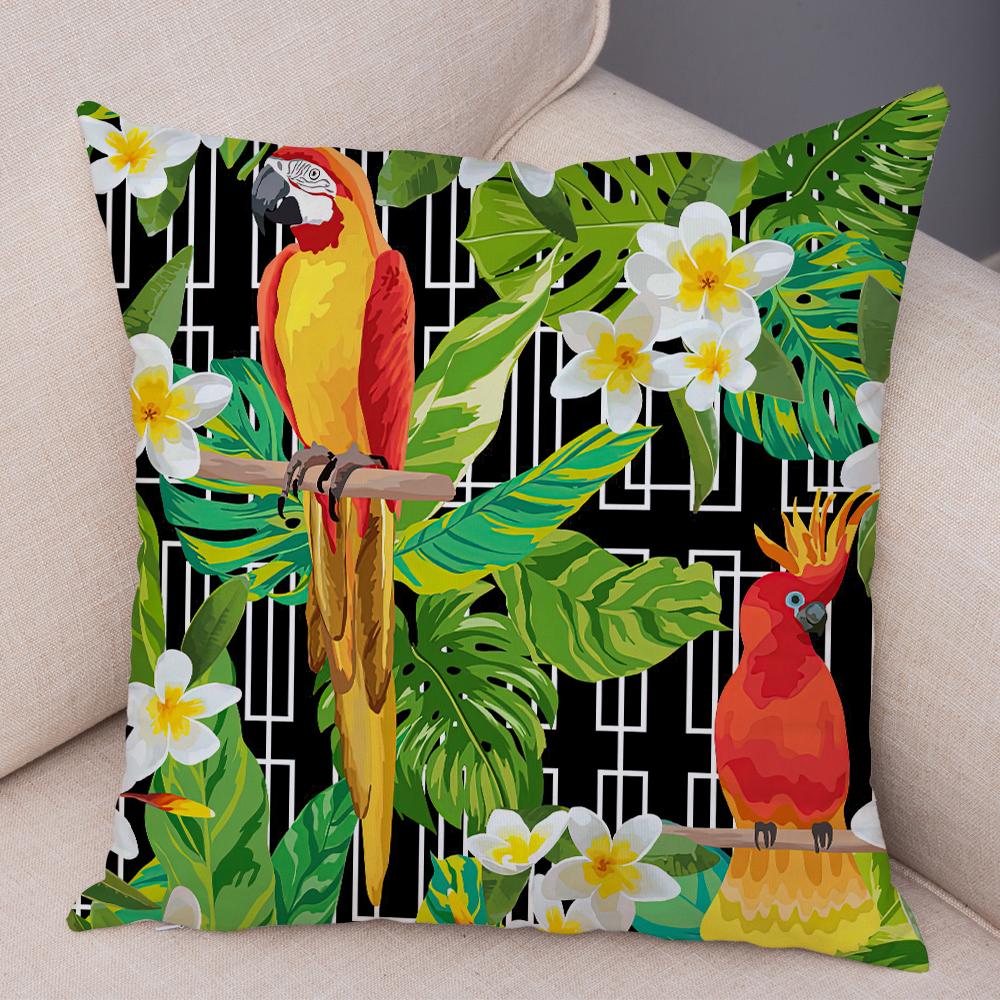 Tropical Floral Cushion Cover Plumeria Hibiscus Flower Print Soft Fabric Living Room Sofa Decor Pillow Case