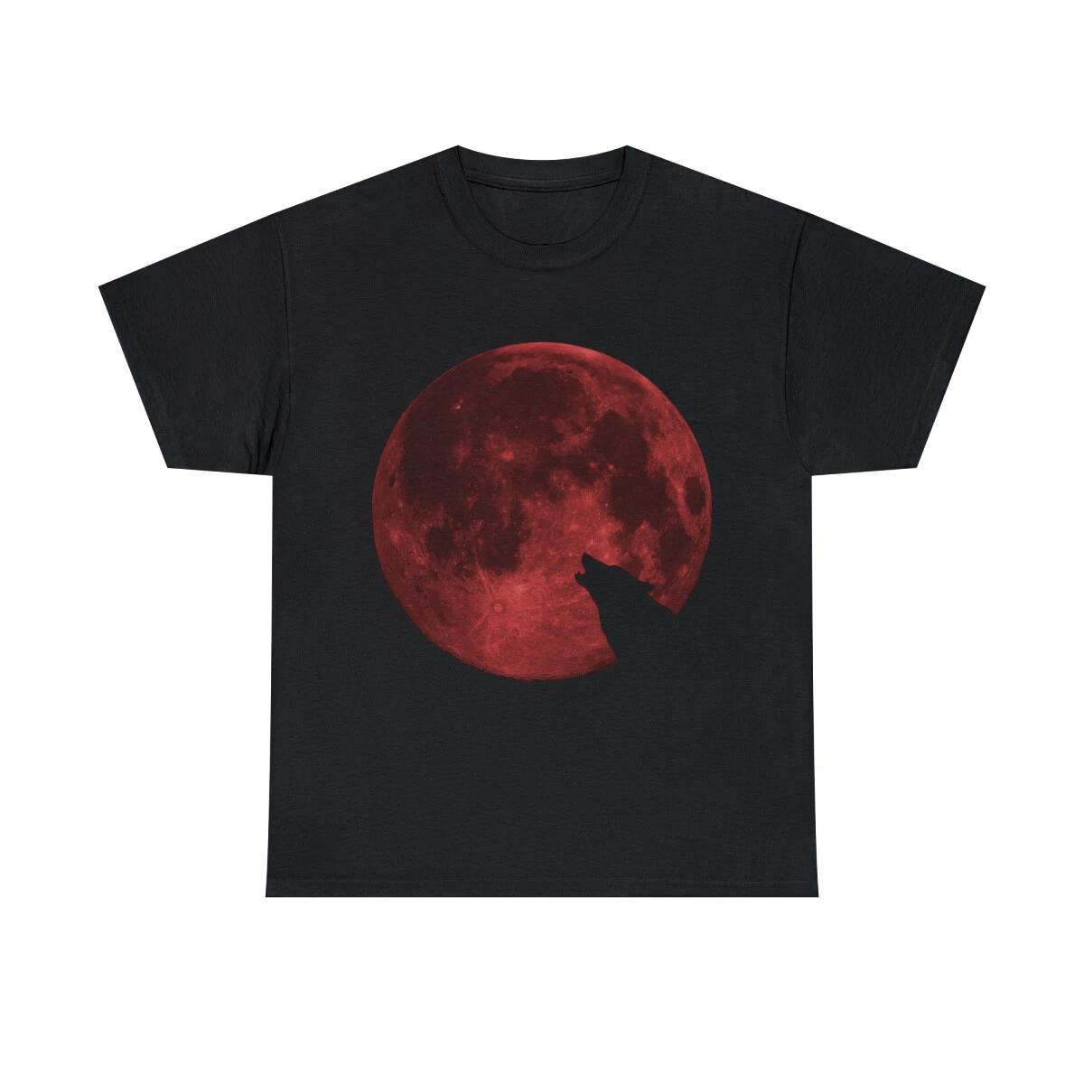 Wolf Howling Blood Moon Graphic Tee Shirt, S-5XL 2XL