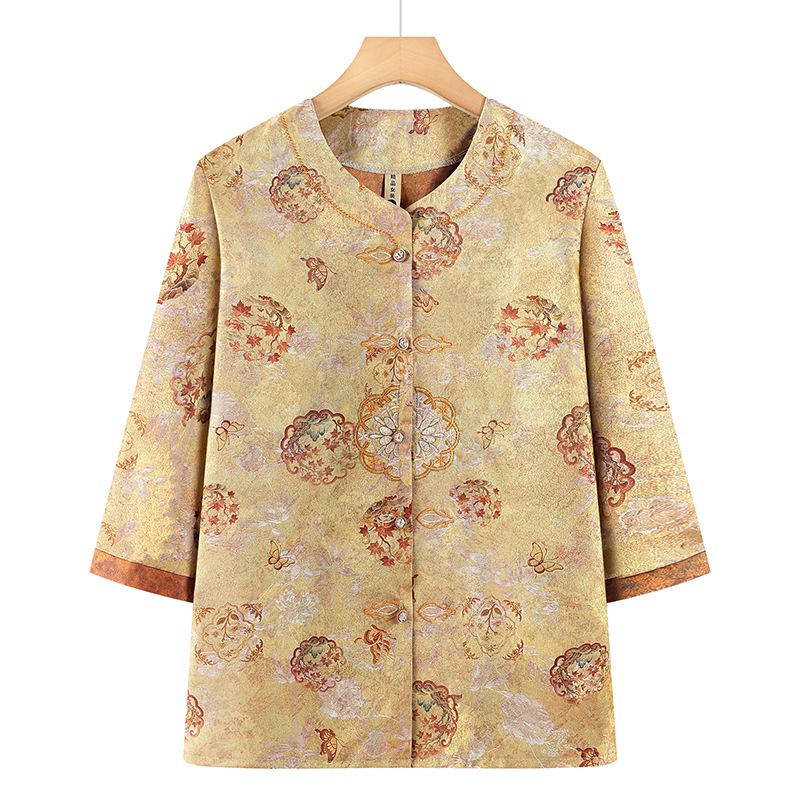 

Stylish Chinese-Inspired Summer Top for Elderly Women – Loose Fit, Three-Quarter Sleeves 2XL for 110-122 Jin жёлтый
