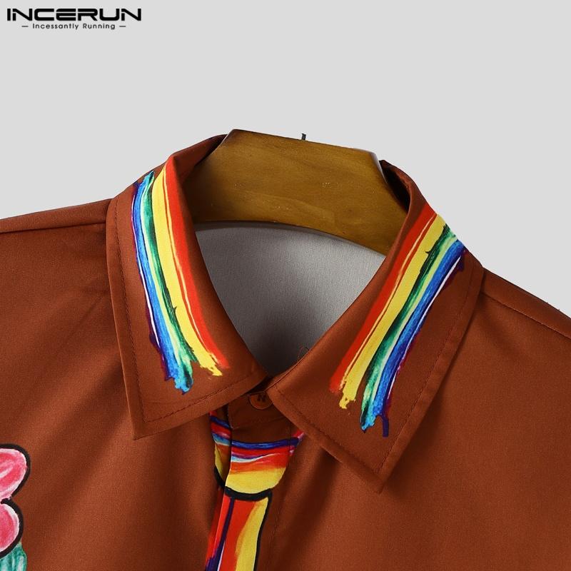 Oversized Neck Men Incerun Lapel Buttons Up Floral Print Casual Long Sleeve Shirts