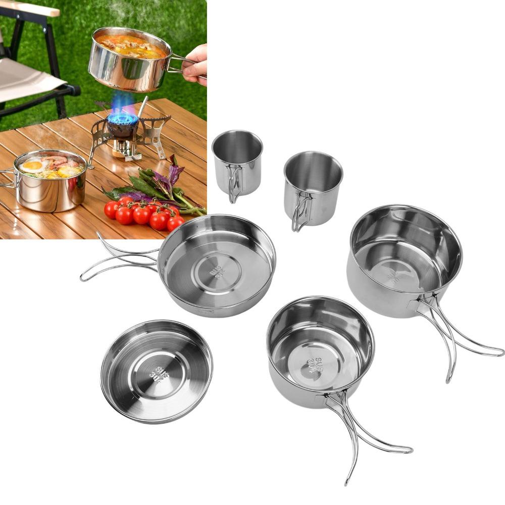1Set Rustless Steel Food Eating Utensils Outdoor Cookware Set Restaurant Catering