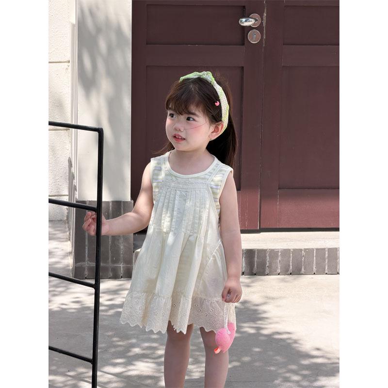 Girls' Cotton Striped Tank Sundress Set - Sleeveless Summer Dress In Cool Korean Style