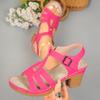 2025 European and American sandals women's summer new Korean version fish mouth thick heel buckle high heel sandals foreign trade spot
