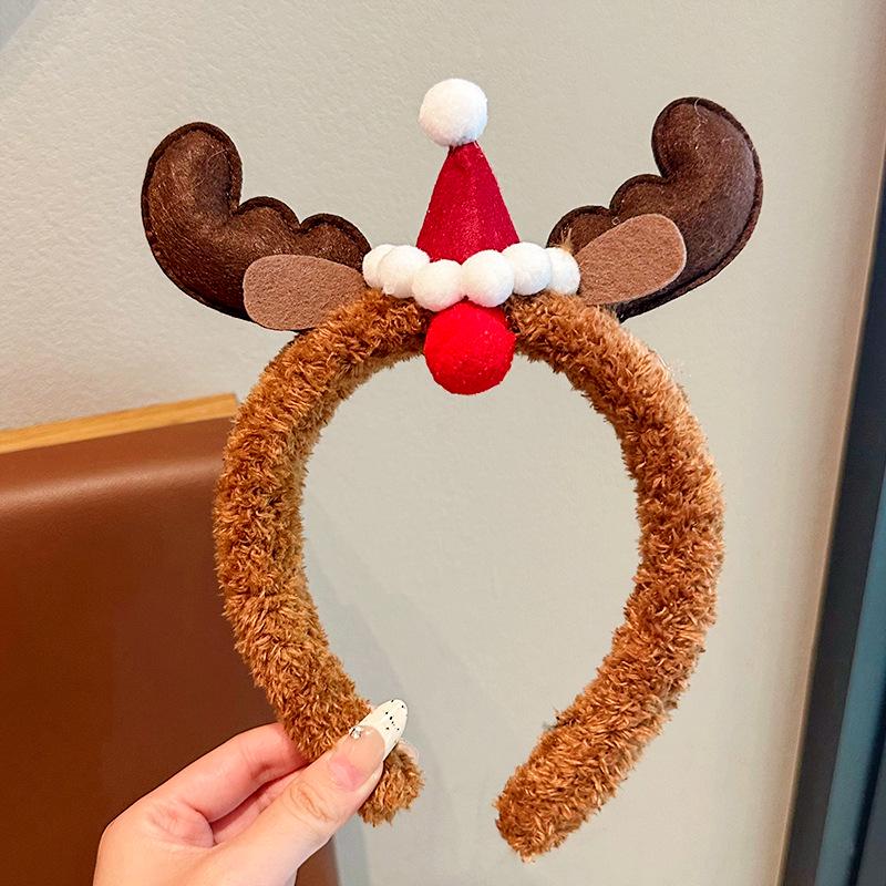 2025 New Style Girls' Christmas Reindeer Plush Headband - Cartoon Hair Accessory for Little Girls