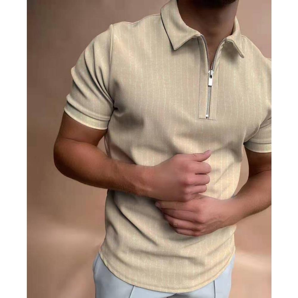 Summer Men's Casual Fashion Zipper Polos Digital Printed Stripe Plaid Pattern Mens Polo Shirts with Short Sleeve Men Clothing
