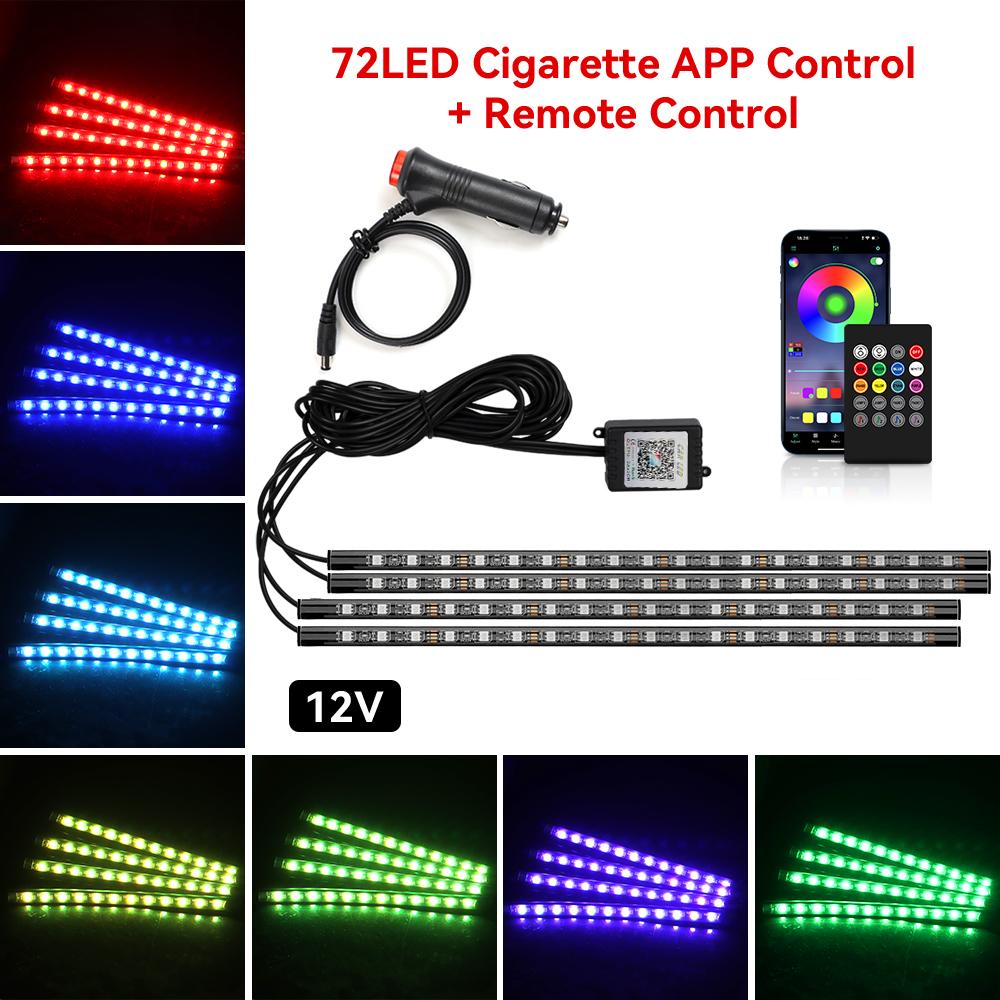 4in1 LED RGB Interior Ambient Car Light Strip Foot Light Dynamic Flash Light Music APP Control RGB Color USB/Cig Car Accessories