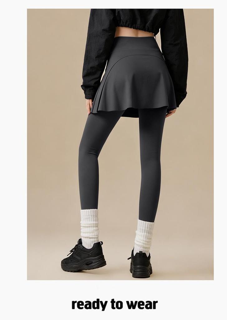 Plus-Size Micro-Flare Skirted Leggings for Women - Warm, Thick, Velvet Base Layer for Spring & Autumn