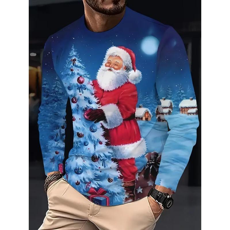 Funny Santa Clause Graphic T Shirt For Man Fashion Christmas Style Long Sleeve Pullovers Festival Family Party Graphic Clothes