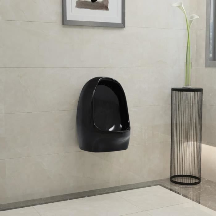 VidaXL Urinoir suspendu avec valve de chasse d'eau Céramique Noir