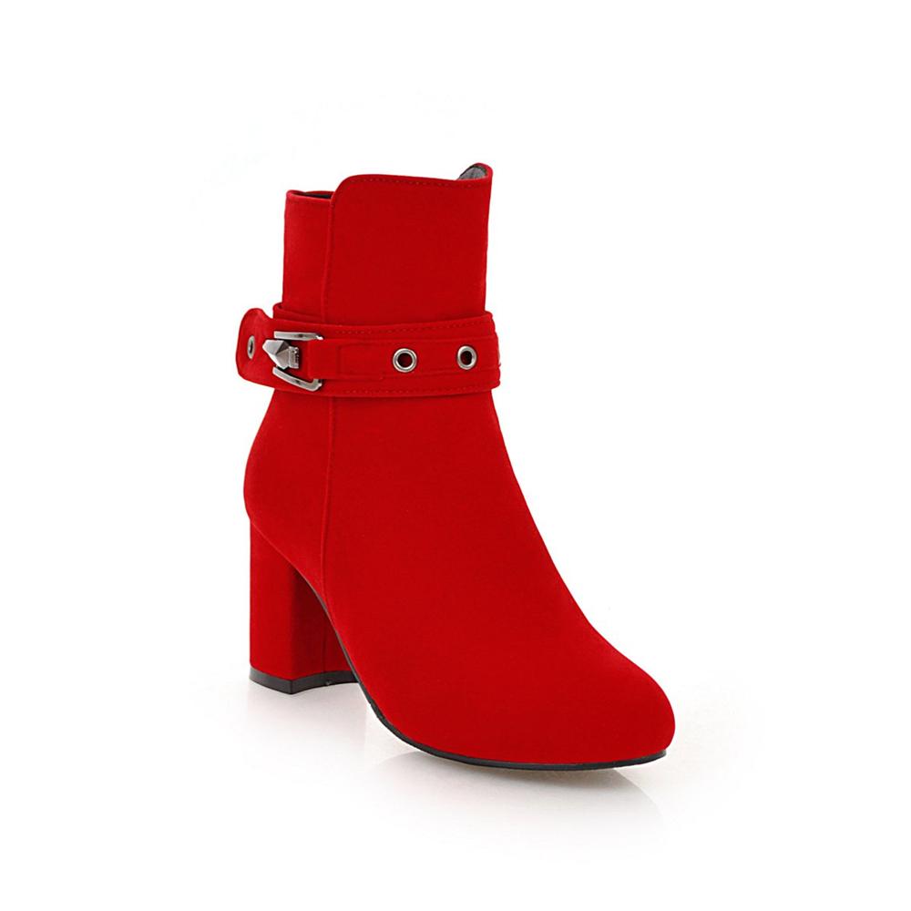 Fashion Large Size Round Toe Square Heel For Women Boots Fashion Buckle Ankle Boots Women Shoes Zipper Cheap High Heel Boots Woman 31-43