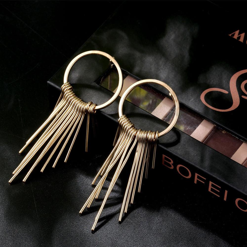 Trendy Western Style Alloy Tassel Dangle Earrings Golden And Silver Colors