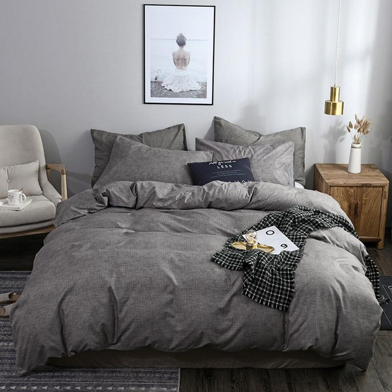 4 Colors Minimalism Bed Duvet Cover & Pillowcase Set Solid Soft Home Daily Comforter Cover Set
