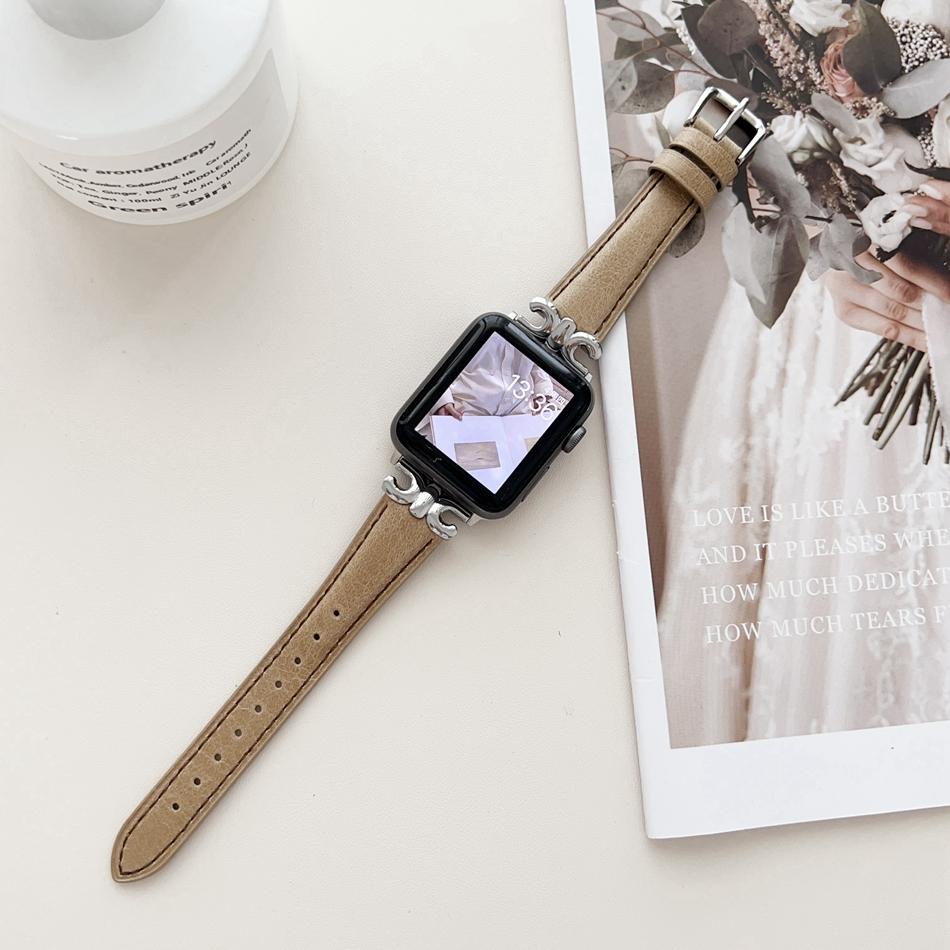 

Calfskin Oil Wax Leather Strap For Apple Watch Band S10 Ultra 2 49mm IWatch 9 8 7 6 SE 5 38/40/41/42/44/45/46mm Luxury Bracelet 42 44 45 46 49mm