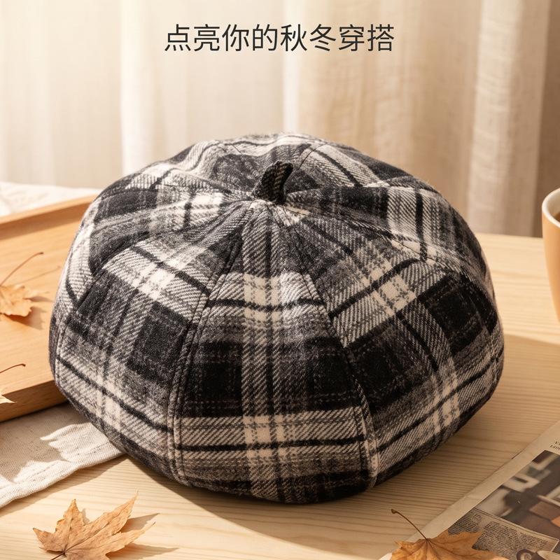 Women S Artistic Plaid Beret Japanese Style Autumn Winter Sweet Fashion Hat