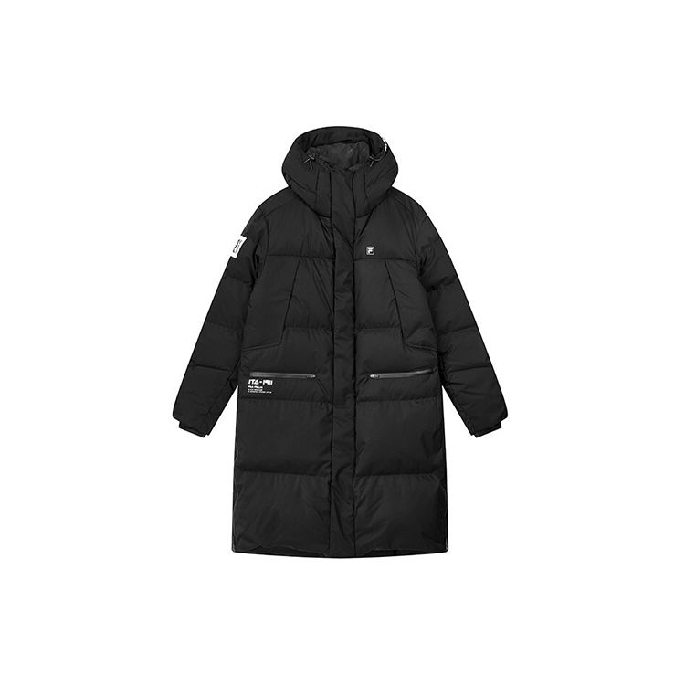 Fila Sports Woven Mid-Length Hooded Down Jacket Winter Men outerwear Black F11M944931F-BK