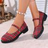Damen Sneaker Frühling Damen Runde Zehenpartie Student Lolita Schuhe Bequeme High Heels Sneaker Damen Plateau Karomuster Mary Jane Schuhe