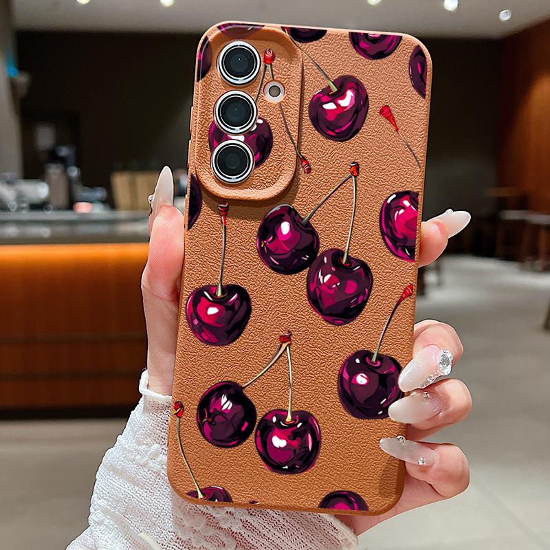 Retro Oil Painting Style Cherry Case For Samsung Galaxy A57 A37 A17 A56 A36 A26 A16 A55 A35 A25 A15 A54 5G S21 FE S22 S23 S24 Plus S25 Edge S26 Ultra